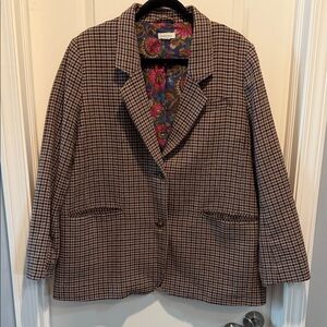 Brown Plaid Blazer with Floral Lining